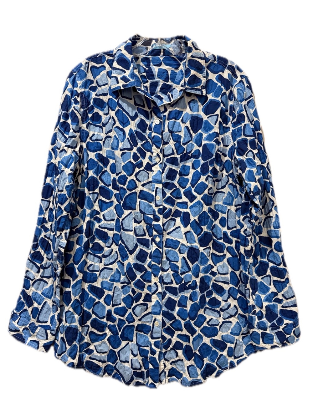 J McLaughlin Large Blue Geo Print Long Sleeve Button Down Shirt Cotton Blend B11